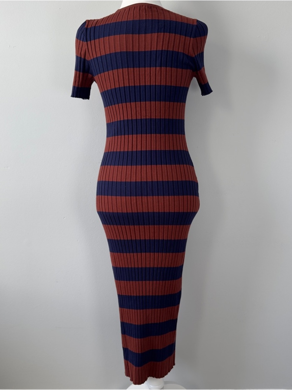 Madewell Striped Ribbed Knit Dress Women’s Medium Casual Midi Crewneck - Picture 8 of 13